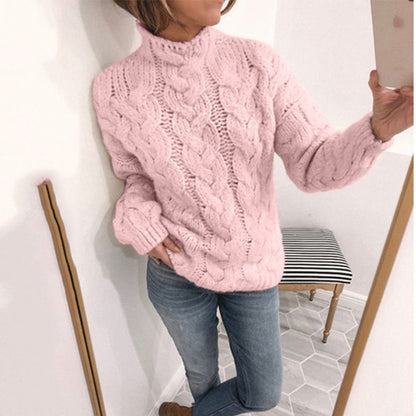 Damen Strickpullover Zopfmuster Hochkragen Norvielle