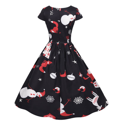 Damen Swingkleid Festlich Motiv Schwingrock