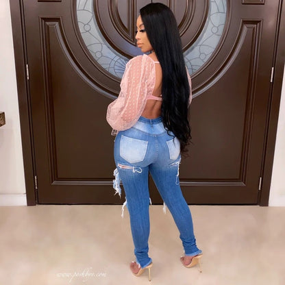 Damen Skinny Jeans Destroyed High Waist