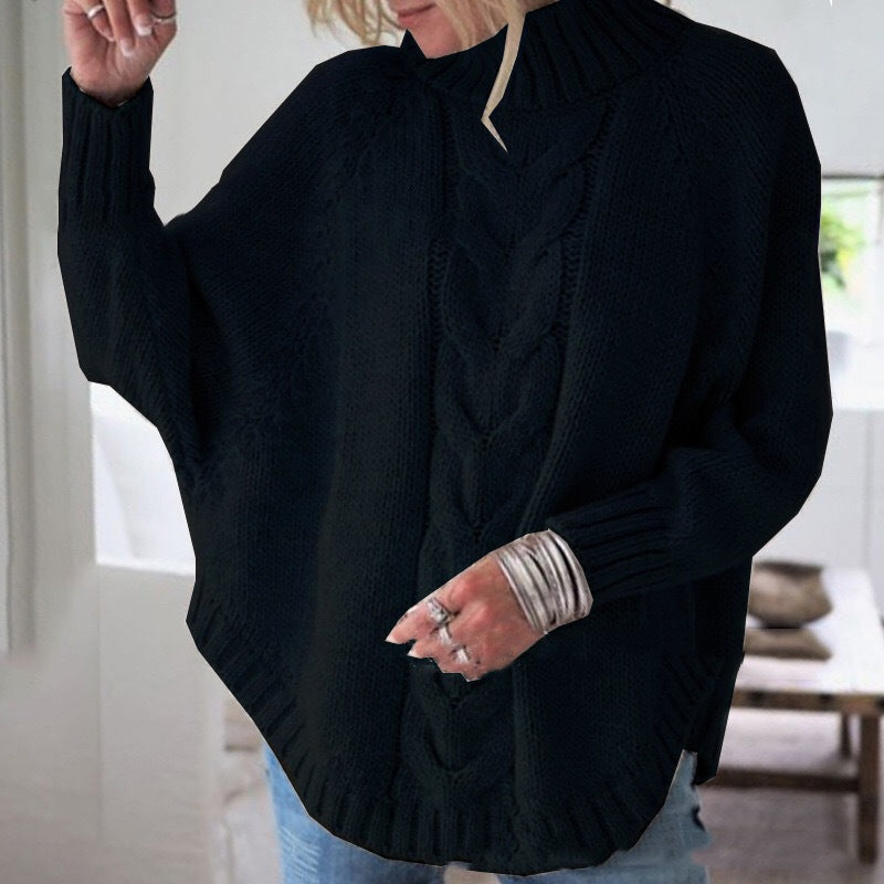 Damen Strickpullover Hochkragen Zopfmuster Norvielle
