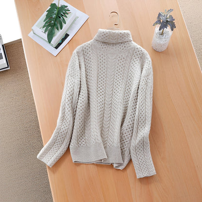 Damen Rollkragenpullover Wolle Warm Beige