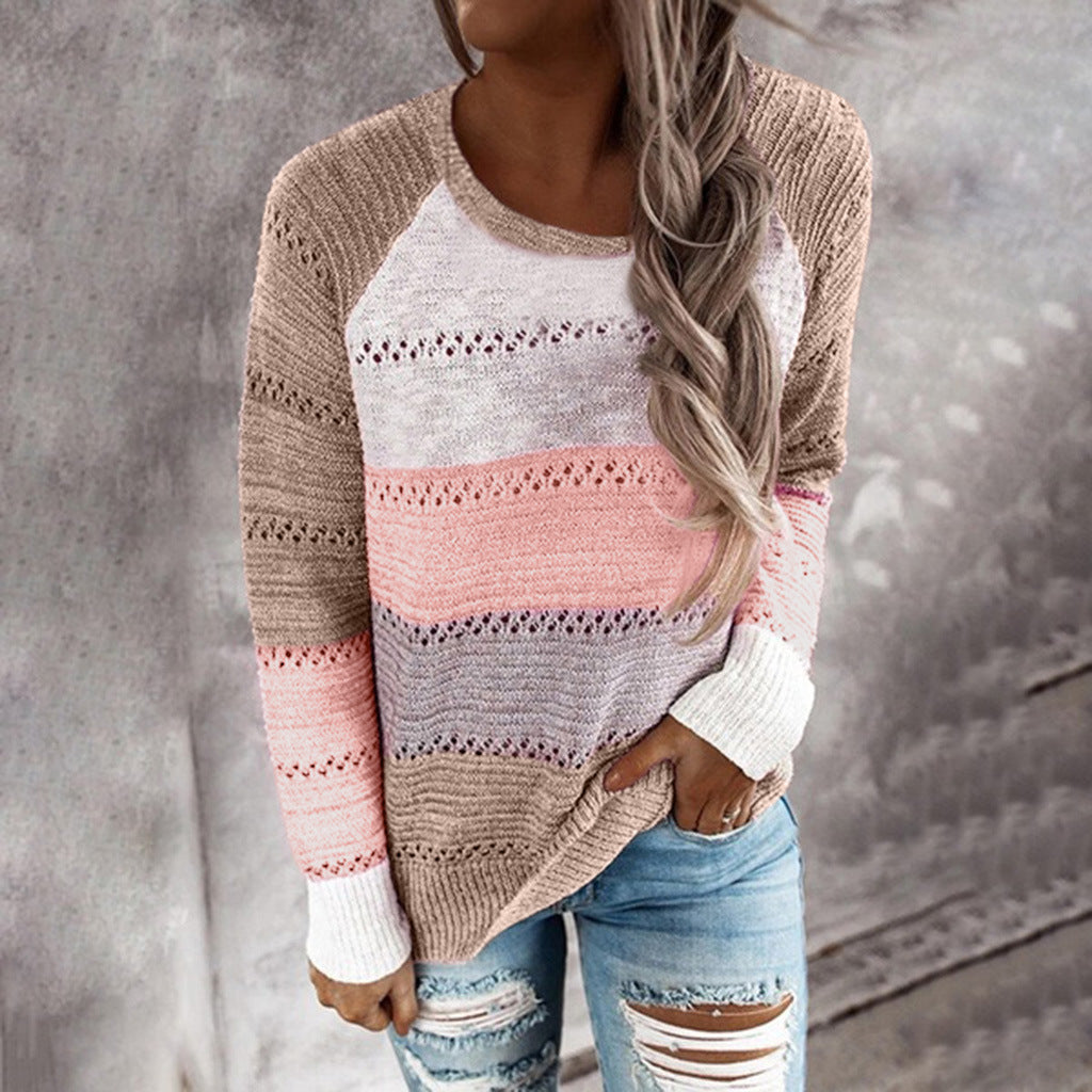 Damen Strickpullover Streifenmuster Feinripp