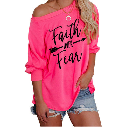 Damen Off-Shoulder Sweatshirt Motivdruck