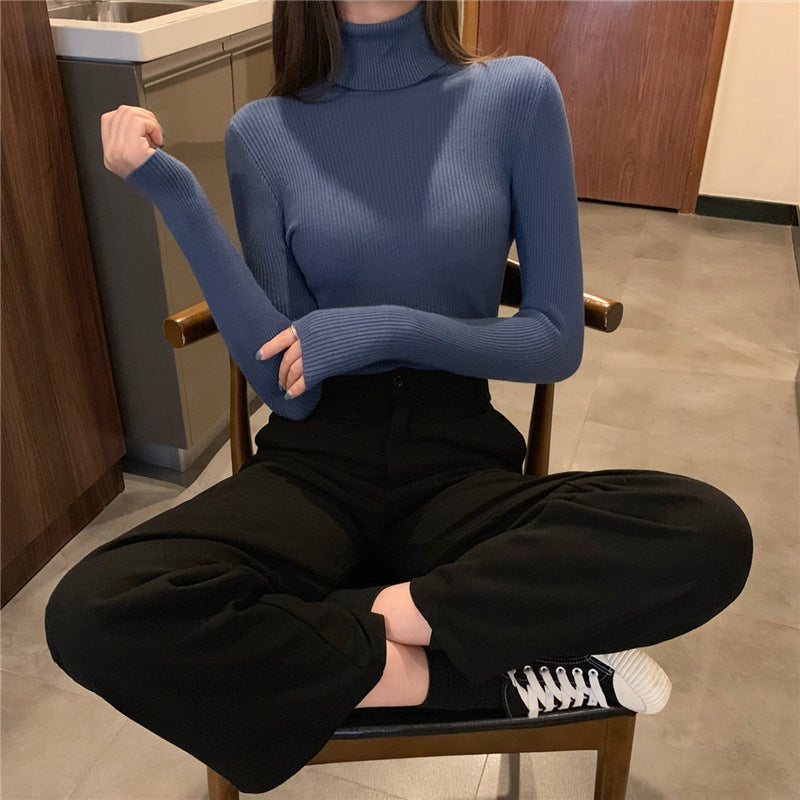 Damen Rollkragenpullover Langärmlig Rippmuster