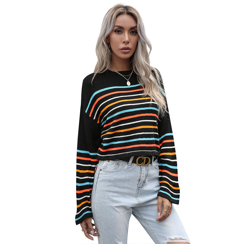 Damen Pullover Gestreift Rundhals Lässig Norvielle