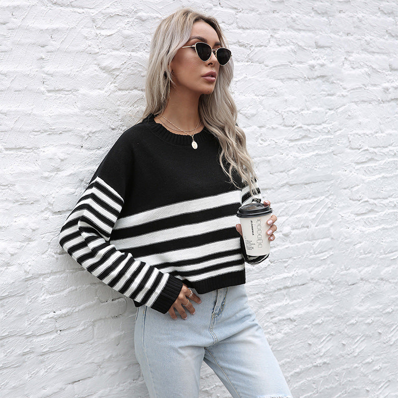 Damen Strickpullover Gestreift Weit Norvielle