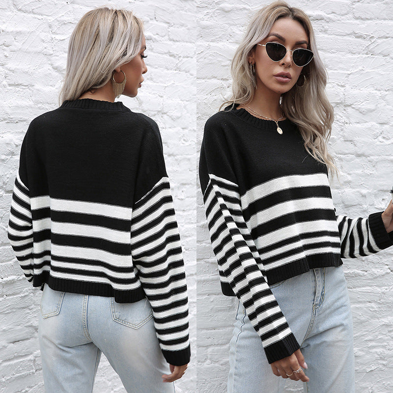 Damen Strickpullover Gestreift Weit Norvielle