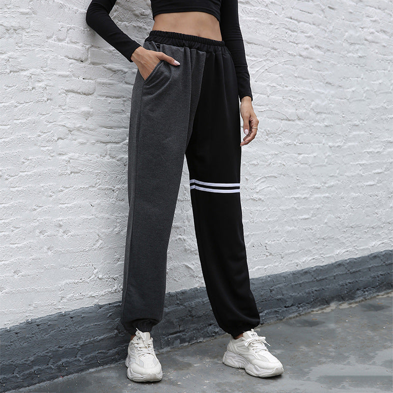 Damen Sportfreizeithose Elastischer Bund Seitentaschen Schwarz - Norvielle