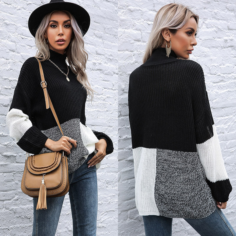 Damen Strickpullover Asymmetrisches Patchwork-Design Norvielle