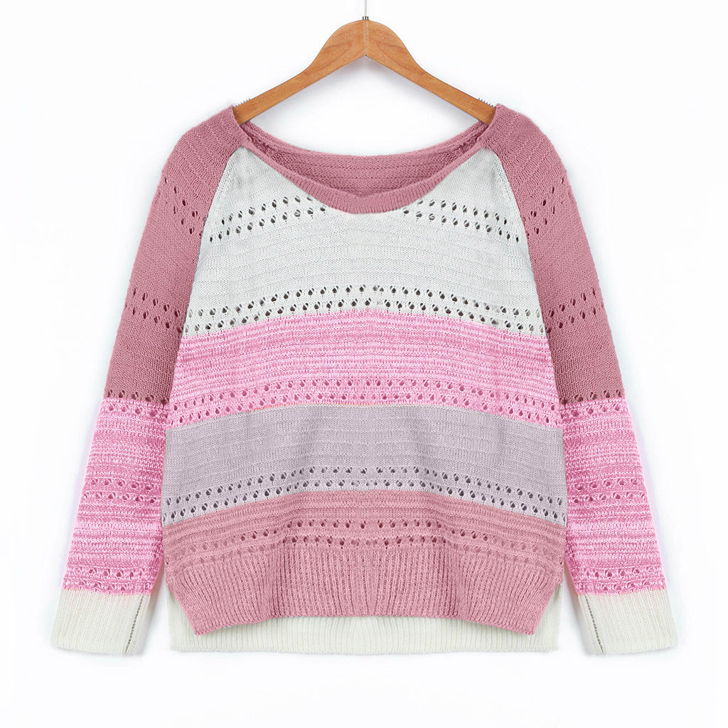 Damen Strickpullover Streifenmuster Feinripp