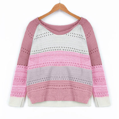 Damen Strickpullover Streifenmuster Feinripp