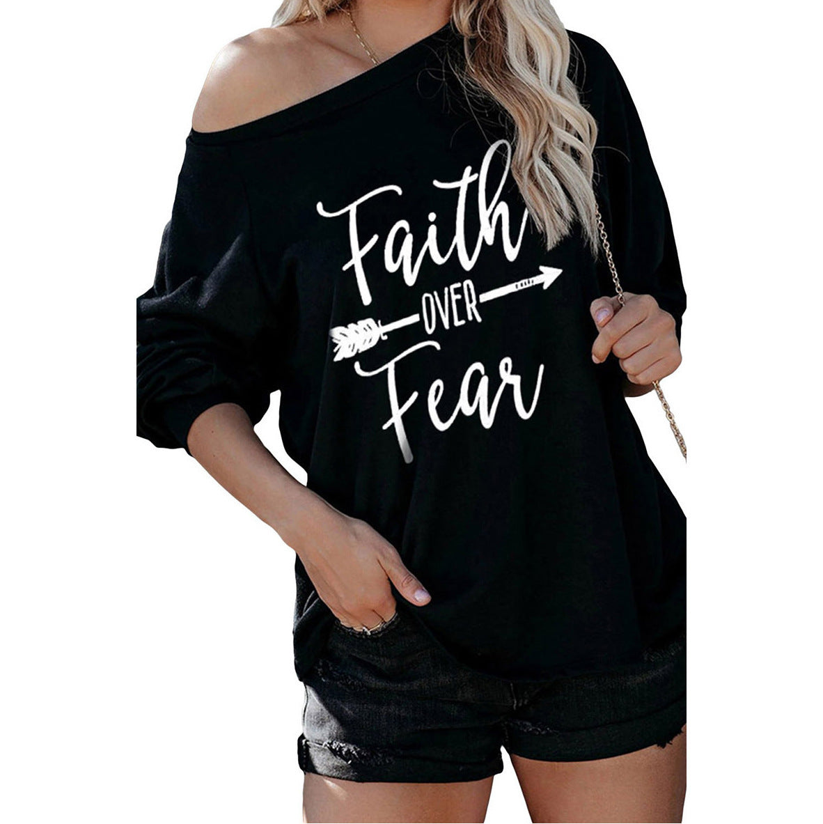 Damen Off-Shoulder Sweatshirt Motivdruck