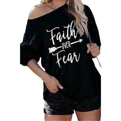 Damen Off-Shoulder Sweatshirt Motivdruck