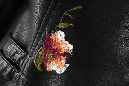 Lederjacke Damen Stickerei