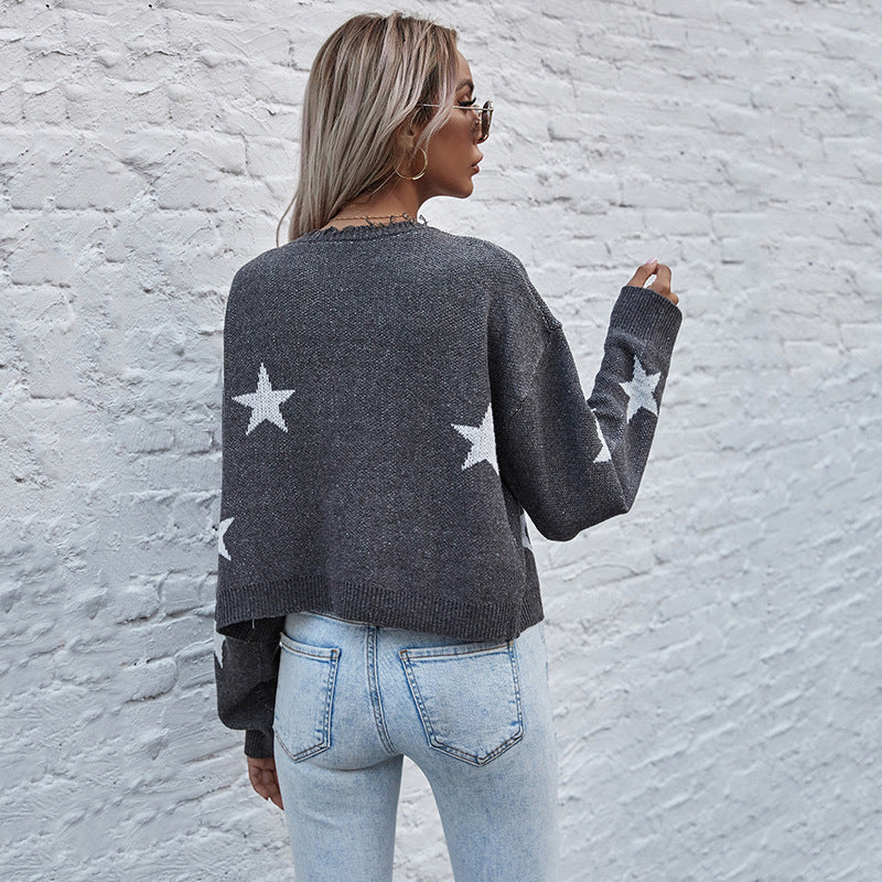 Damen Strickjacke Sternenmotiv Fransen Norvielle