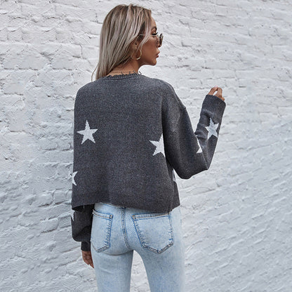 Damen Strickjacke Sternenmotiv Fransen Norvielle