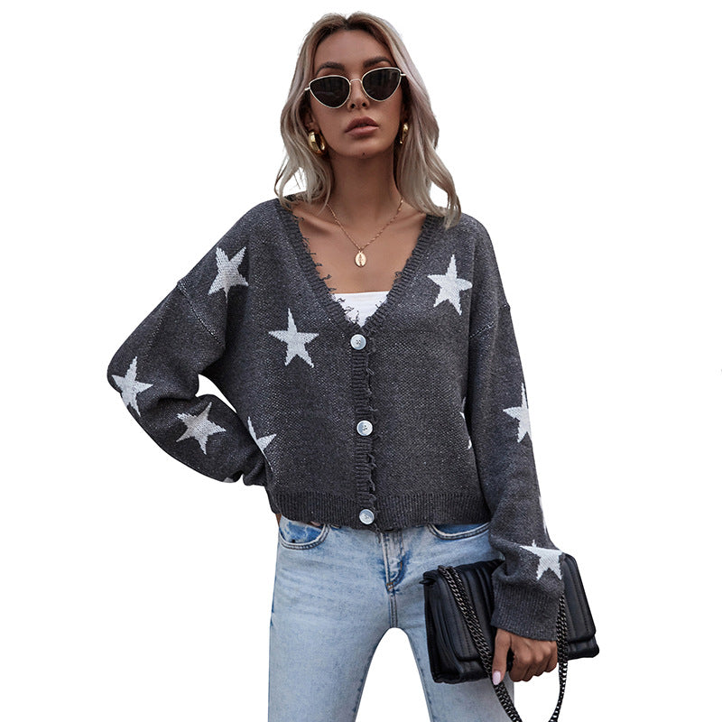 Damen Strickjacke Sternenmotiv Fransen Norvielle
