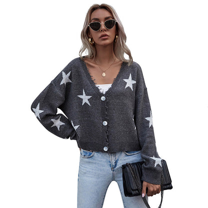 Damen Strickjacke Sternenmotiv Fransen Norvielle