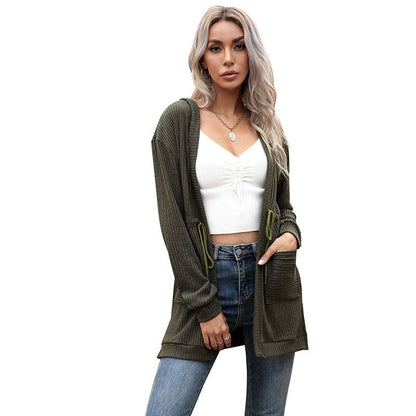 Damen Strickcardigan Offene Front Modischer Schnitt Beige