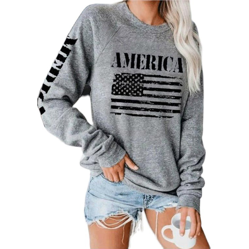 Damen Sweatshirt American Flag Print Baumwolle Lässig