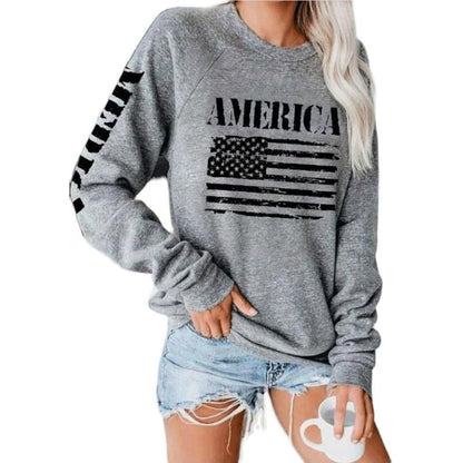 Damen Sweatshirt American Flag Print Baumwolle Lässig