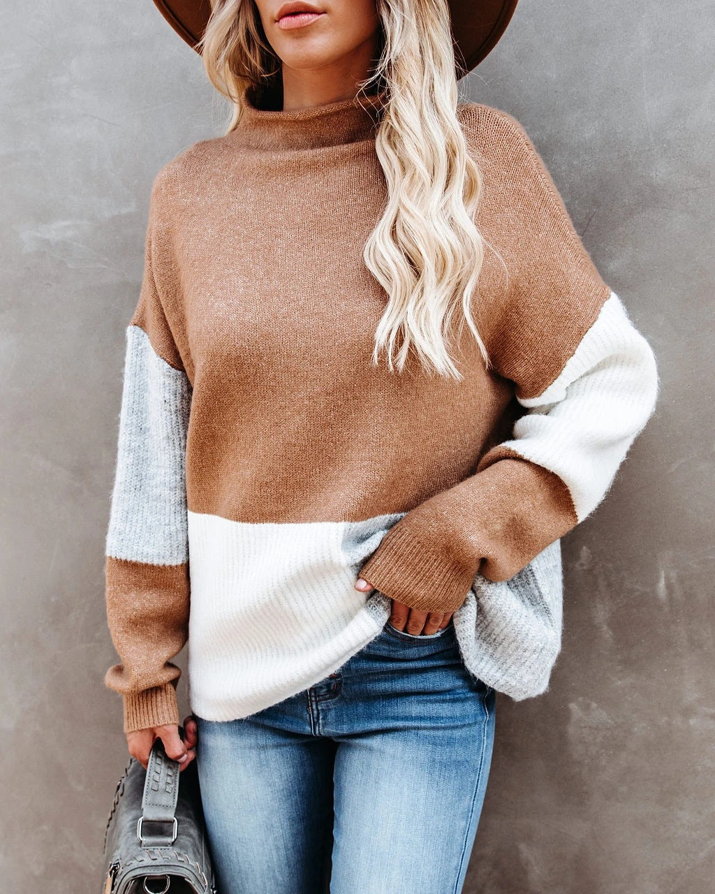 Damen Pullover Modisch Farbblock Norvielle
