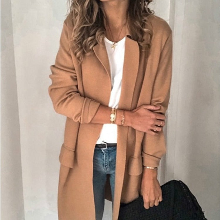 Damen Langjacke mit Taschen Lockerer Schnitt Norvielle