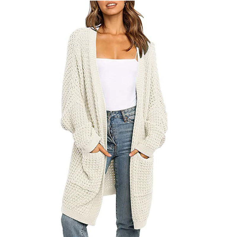 Damen Cardigan Grobstrick mit Taschen Locker Passform Beige