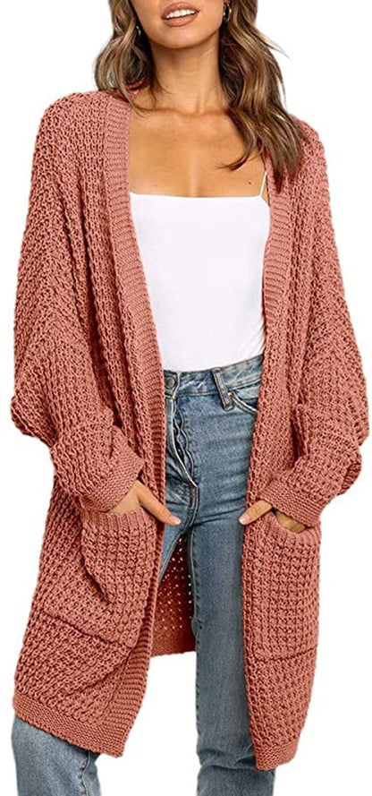 Damen Cardigan Grobstrick mit Taschen Locker Passform Beige