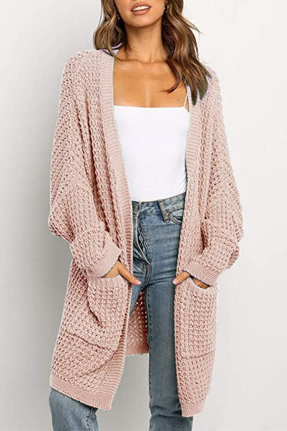 Damen Cardigan Grobstrick mit Taschen Locker Passform Beige