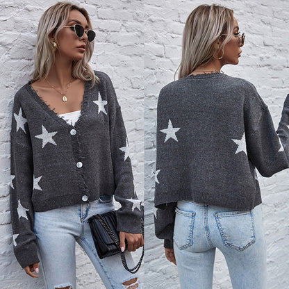 Damen Strickjacke Sternenmotiv Fransen Norvielle