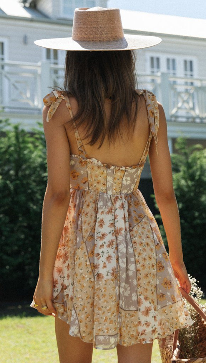 Damen Sommerkleid Blumenmuster Spaghetti-Träger Leicht Norvielle