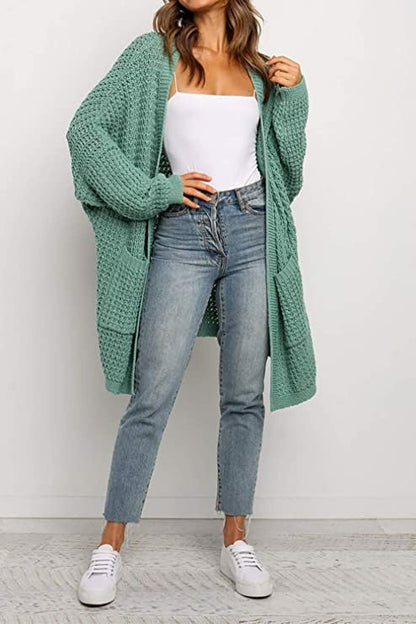 Damen Cardigan Grobstrick mit Taschen Locker Passform Beige