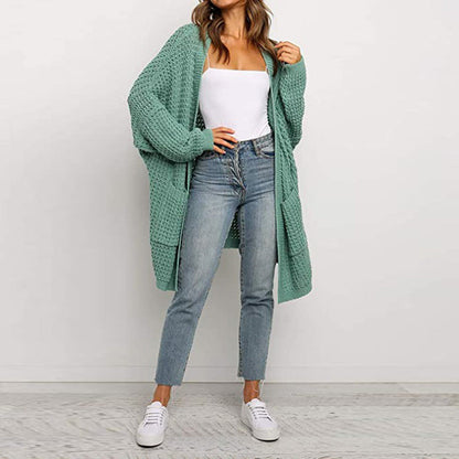 Damen Cardigan Grobstrick mit Taschen Locker Passform Beige - Norvielle