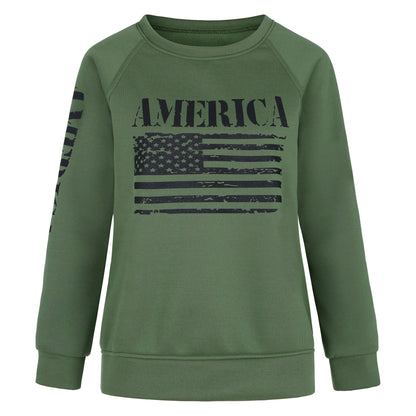 Damen Sweatshirt American Flag Print Baumwolle Lässig
