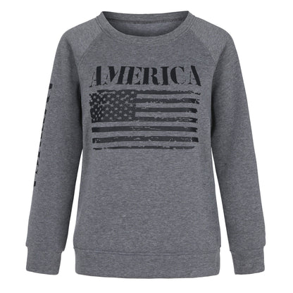 Damen Sweatshirt American Flag Print Baumwolle Lässig