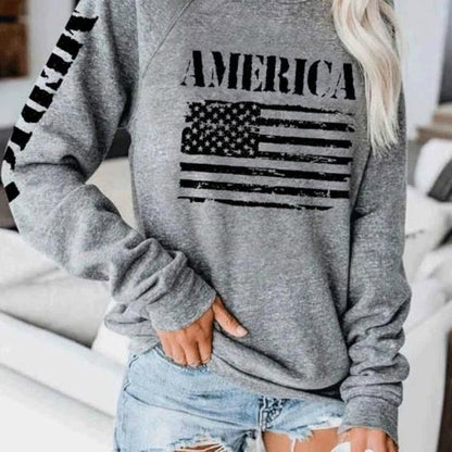 Damen Sweatshirt American Flag Print Baumwolle Lässig - Norvielle