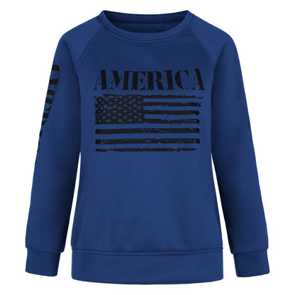 Damen Sweatshirt American Flag Print Baumwolle Lässig