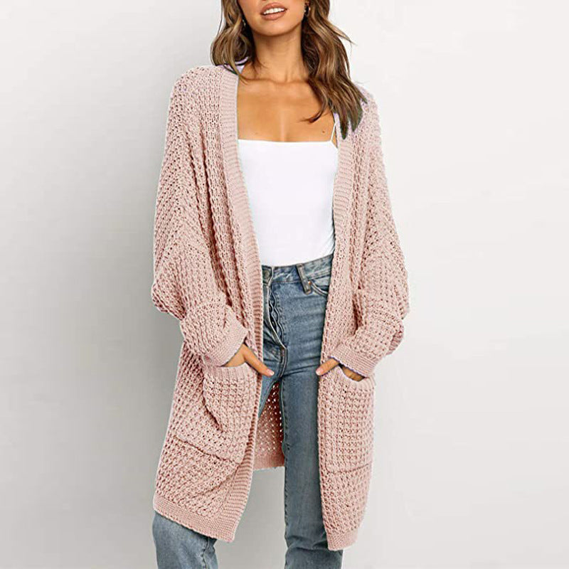 Damen Cardigan Grobstrick mit Taschen Locker Passform Beige