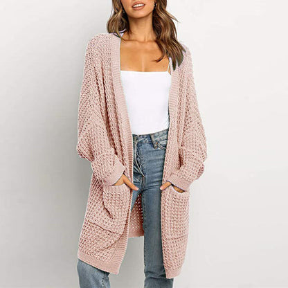 Damen Cardigan Grobstrick mit Taschen Locker Passform Beige
