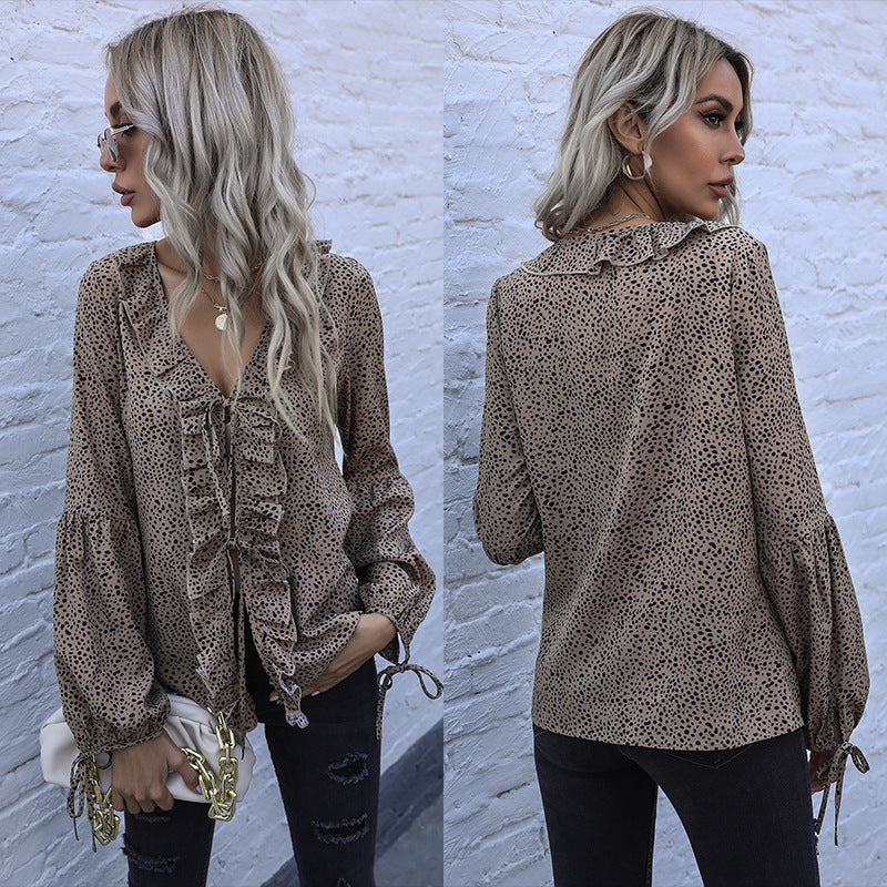 Damen Bluse Rüschendetails Puffärmel Norvielle
