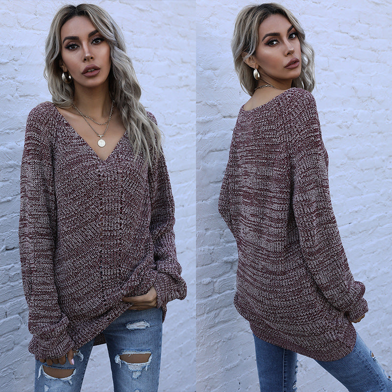 Damen Strickpullover Oversized V-Ausschnitt Norvielle