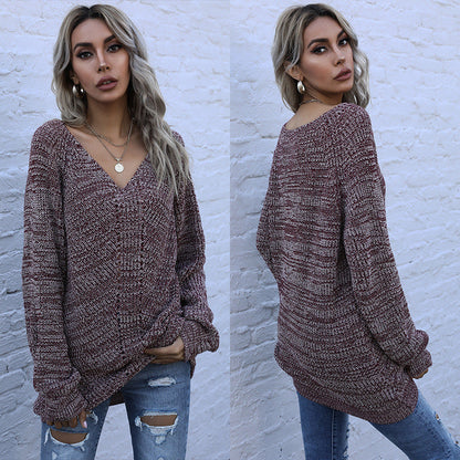 Damen Strickpullover Oversized V-Ausschnitt Norvielle