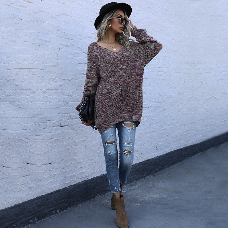 Damen Strickpullover Oversized V-Ausschnitt Norvielle
