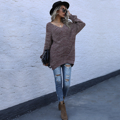 Damen Strickpullover Oversized V-Ausschnitt Norvielle