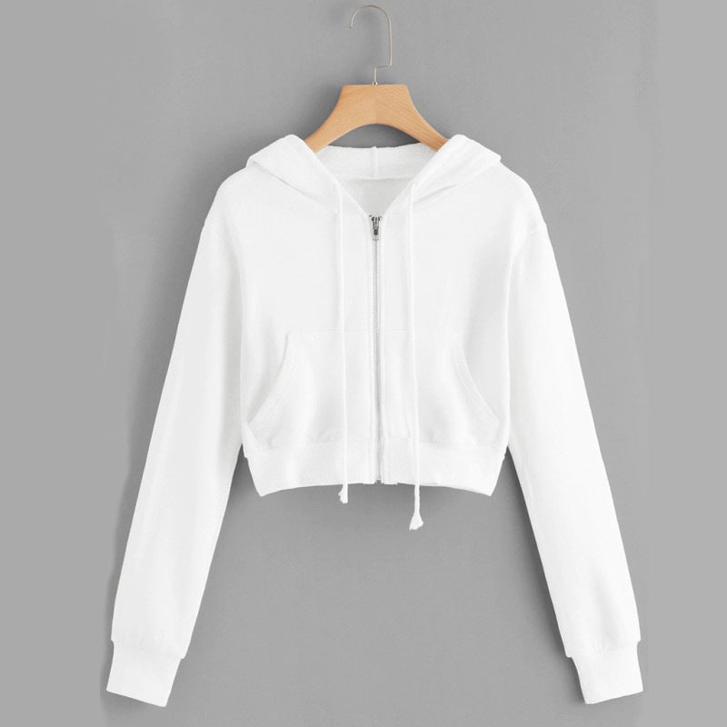 Damen Hoodie Kurzarm Reißverschluss Kängurutasche Norvielle