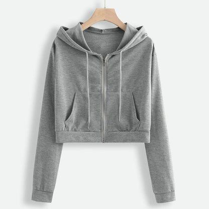 Damen Kurzhoodie Reißverschluss Kängurutasche Norvielle