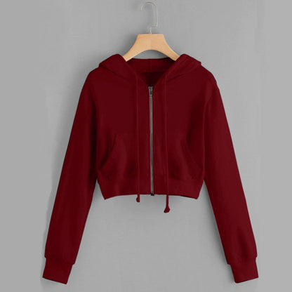Damen Cropped Kapuzenjacke mit Kängurutaschen und Reißverschluss