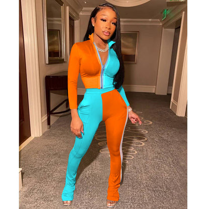 Damen Jumpsuit Hochkragen Elegante Seitenschlitzen Norvielle
