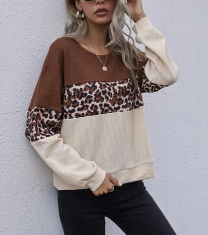 Damen Pullover Leopardenmuster Strukturiert Beige - Norvielle